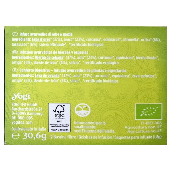 Erboristeria Shop Online | Integratori Naturali 10 - Secondo Natura Yogi Tea Comfort Digestivo Etichetta - Secondo Natura